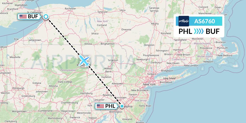 AS6760 Alaska Airlines Flight Map: Philadelphia to Buffalo