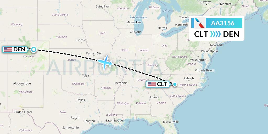 AA3156 American Airlines Flight Map: Charlotte to Denver