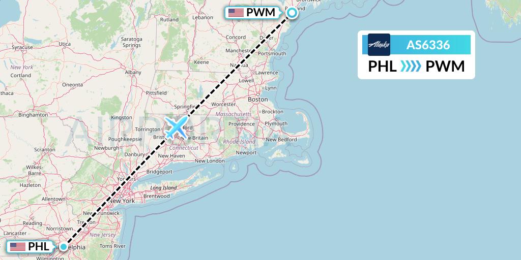 AS6336 Alaska Airlines Flight Map: Philadelphia to Portland