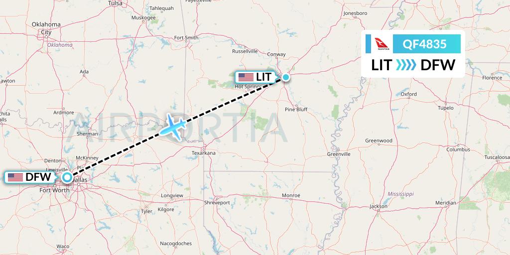 QF4835 Qantas Flight Map: Little Rock to Dallas