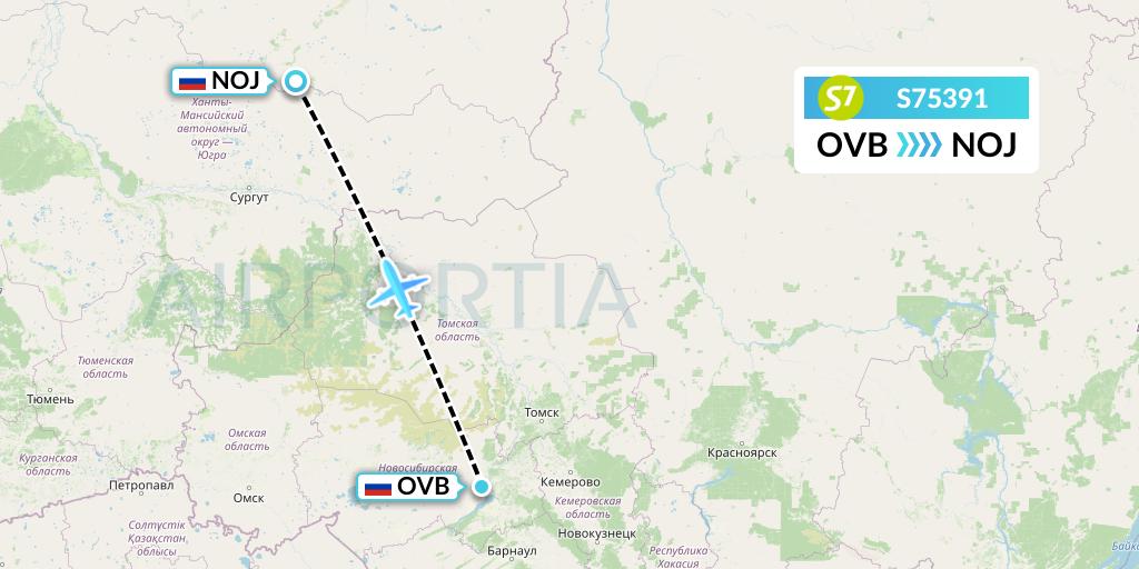 S75391 S7 Airlines Flight Map: Novosibirsk to Noyabrsk