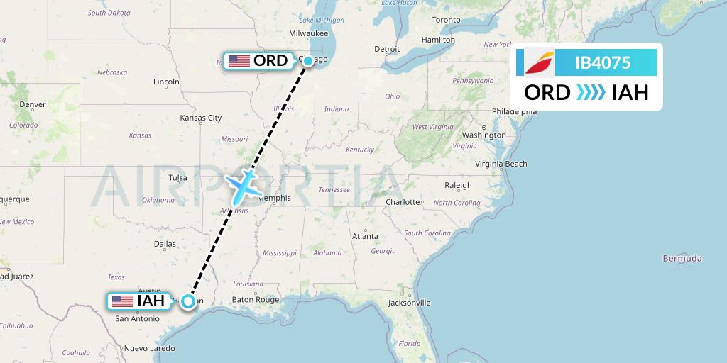 IB4075 Iberia Flight Map: Chicago to Houston