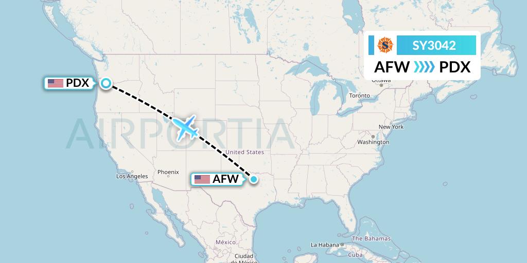 SY3042 Sun Country Airlines Flight Map: Fort Worth to Portland