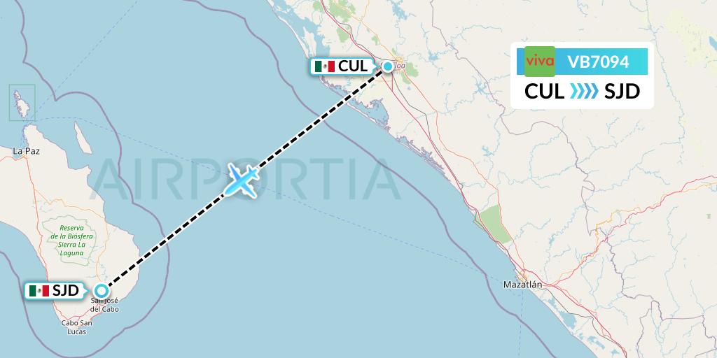 VB7094 VivaAerobus Flight Map: Culiacan to San Jose del Cabo