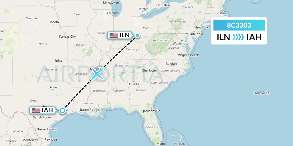 8C3303 Air Transport International Flight Map: Wilmington to Houston