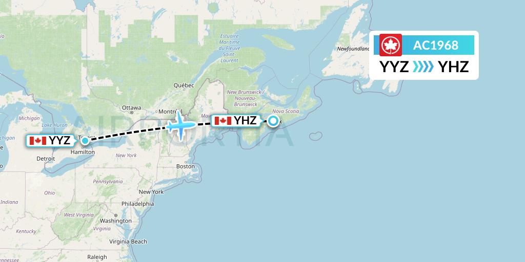 AC1968 Air Canada Flight Map: Toronto to Halifax
