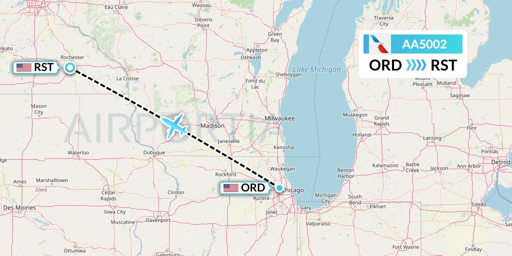 AA5002 American Airlines Flight Map: Chicago to Rochester