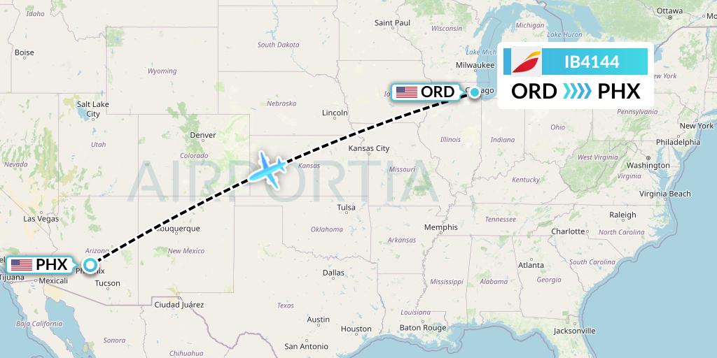 IB4144 Iberia Flight Map: Chicago to Phoenix