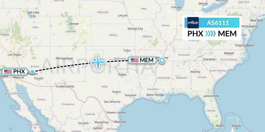 AS6111 Alaska Airlines Flight Map: Phoenix to Memphis