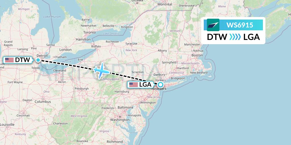 WS6915 WestJet Flight Map: Detroit to New York