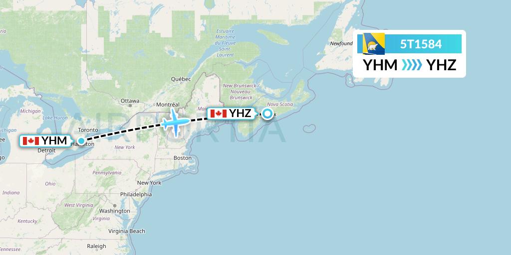 5T1584 Canadian North Flight Map: Hamilton to Halifax
