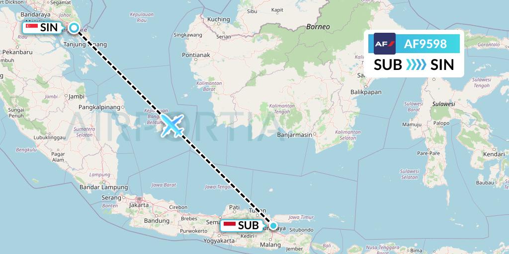 AF9598 Air France Flight Map: Surabaya to Singapore