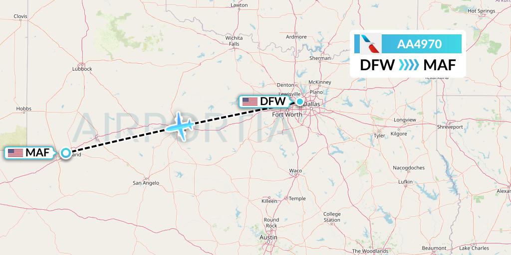 AA4970 American Airlines Flight Map: Dallas to Midland