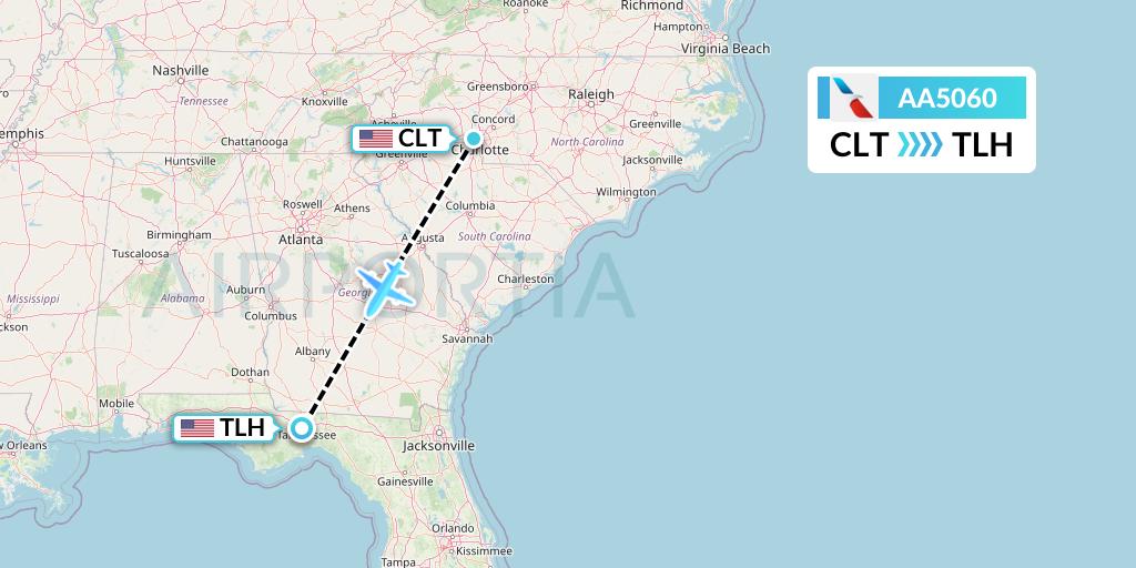 AA5060 American Airlines Flight Map: Charlotte to Tallahassee