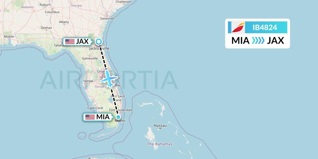 IB4824 Iberia Flight Map: Miami to Jacksonville