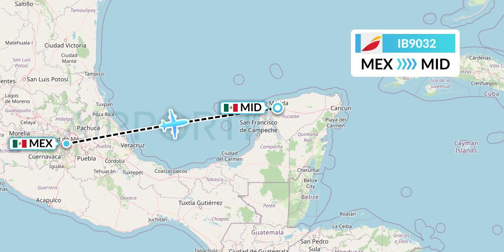 IB9032 Iberia Flight Map: Mexico City to Merida