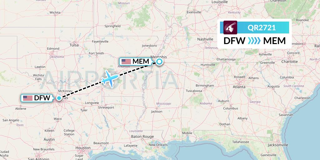 QR2721 Qatar Airways Flight Map: Dallas to Memphis