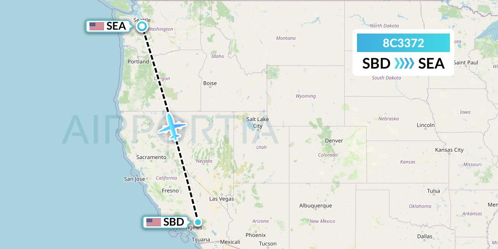 8C3372 Air Transport International Flight Map: San Bernardino to Seattle