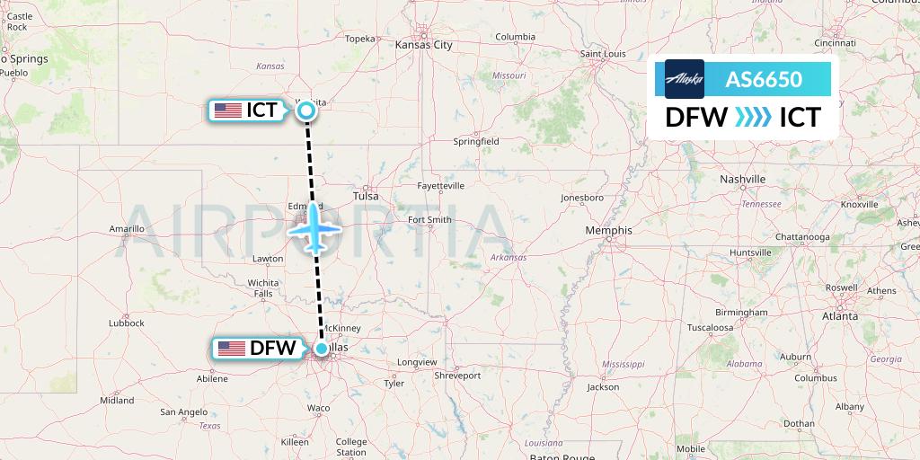 AS6650 Alaska Airlines Flight Map: Dallas to Wichita