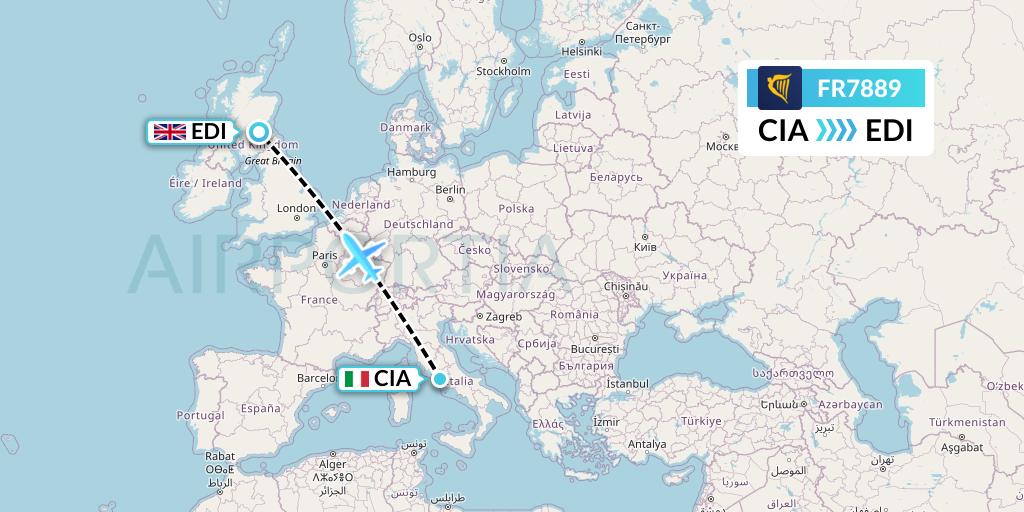 FR7889 Ryanair Flight Map: Rome to Edinburgh