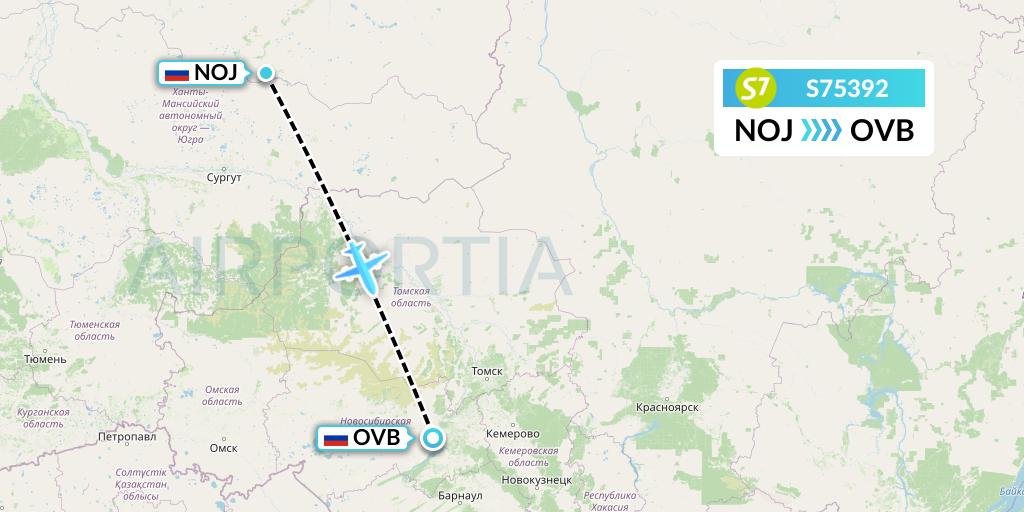 S75392 S7 Airlines Flight Map: Noyabrsk to Novosibirsk