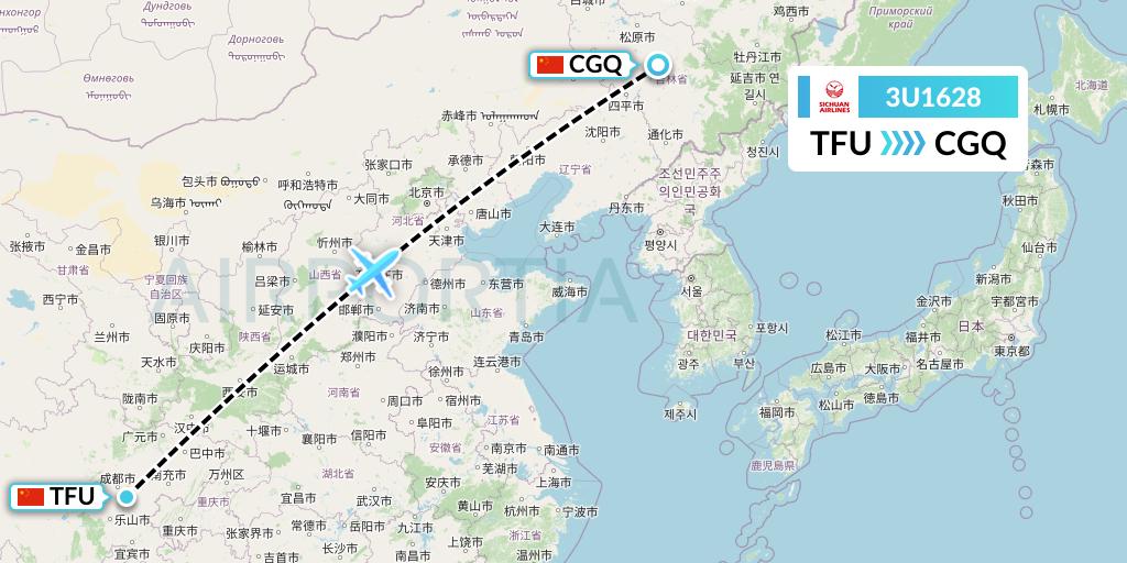 3U1628 Sichuan Airlines Flight Map: Chengdu to Changchun
