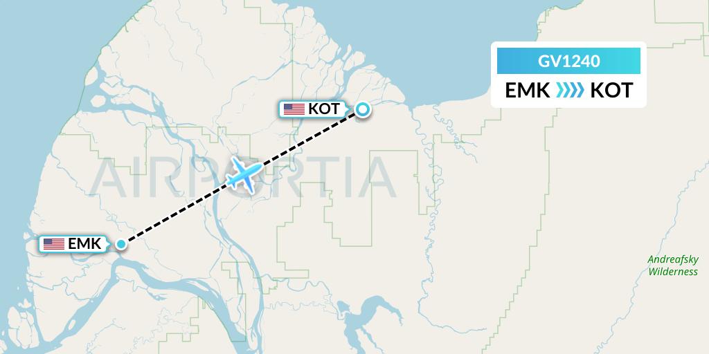 GV1240 Grant Aviation Flight Map: Emmonak to Kotlik