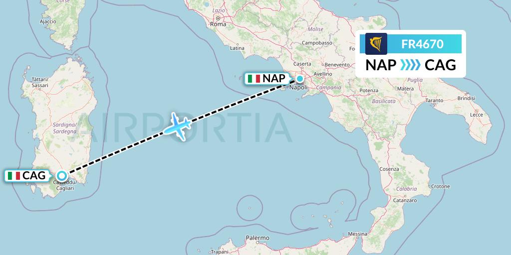 FR4670 Ryanair Flight Map: Naples to Cagliari