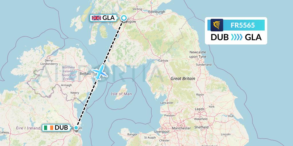 FR5565 Ryanair Flight Map: Dublin to Glasgow