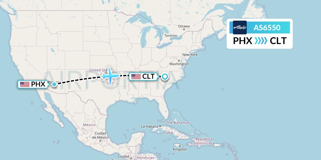 AS6550 Alaska Airlines Flight Map: Phoenix to Charlotte