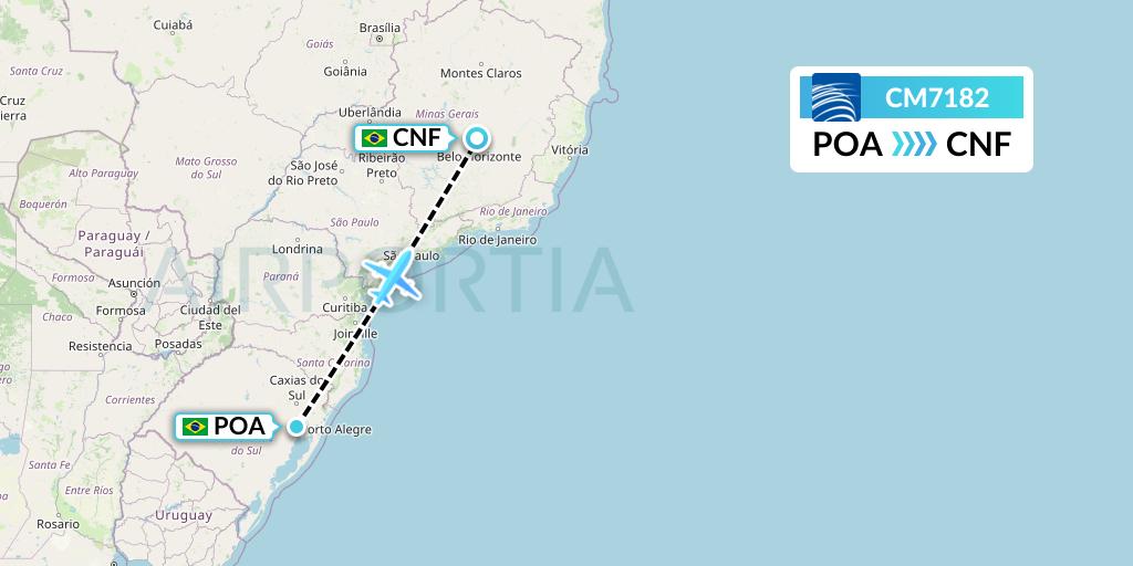 CM7182 Copa Airlines Flight Map: Porto Alegre to Belo Horizonte