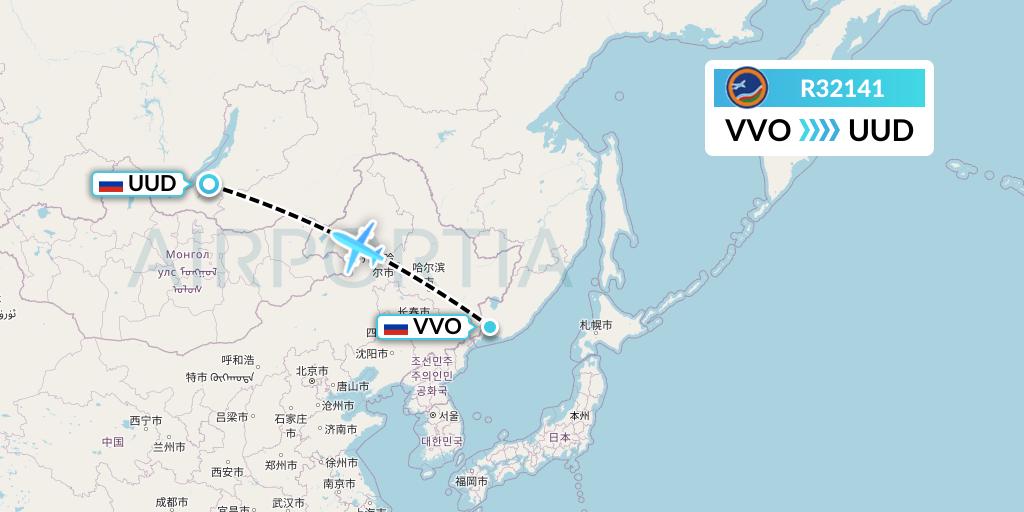 R32141 Yakutia Airlines Flight Map: Vladivostok to Ulan-Ude