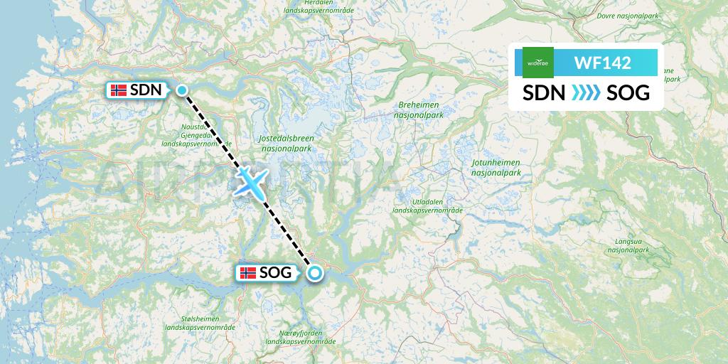 WF142 Wideroe Flight Map: Sandane to Sogndal