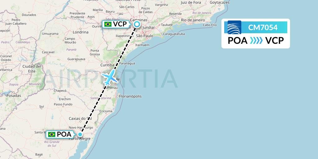 CM7054 Copa Airlines Flight Map: Porto Alegre to Campinas