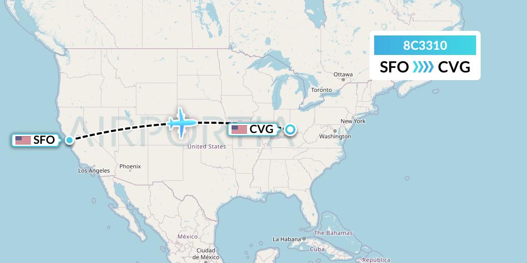 8C3310 Air Transport International Flight Map: San Francisco to Cincinnati