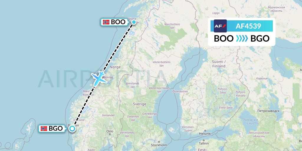 AF4539 Air France Flight Map: Bodo to Bergen