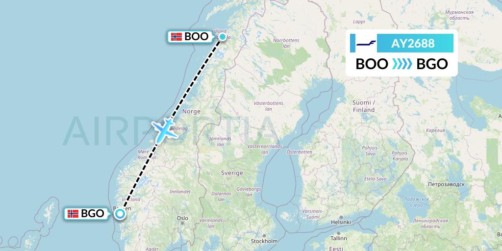 AY2688 Finnair Flight Map: Bodo to Bergen