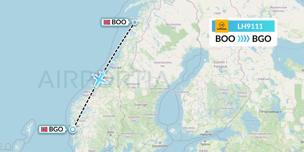 LH9111 Lufthansa Flight Map: Bodo to Bergen
