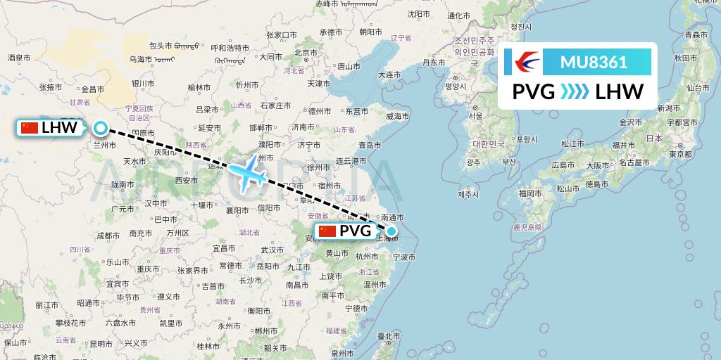 MU8361 China Eastern Airlines Flight Map: Shanghai to Lanzhou