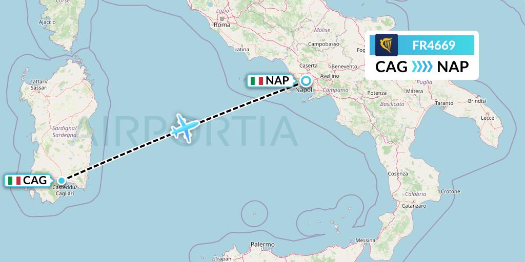 FR4669 Ryanair Flight Map: Cagliari to Naples