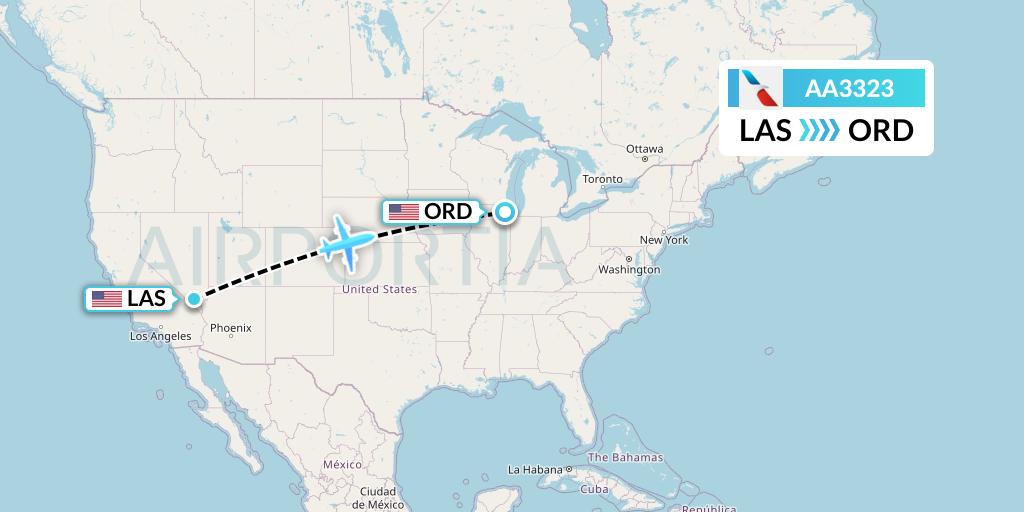 AA3323 American Airlines Flight Map: Las Vegas to Chicago