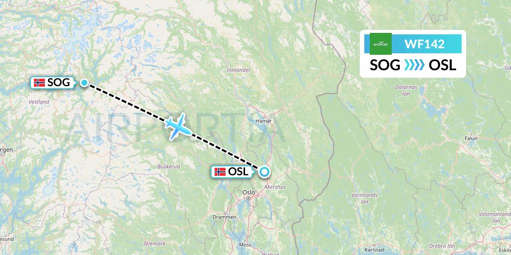 WF142 Wideroe Flight Map: Sogndal to Oslo