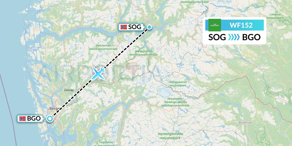 WF152 Wideroe Flight Map: Sogndal to Bergen