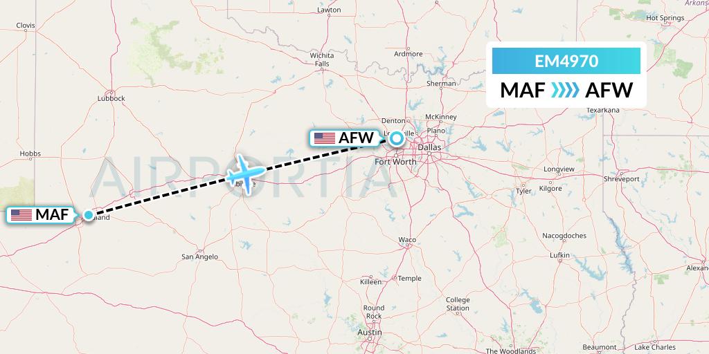 EM4970 Empire Airlines Flight Map: Midland to Fort Worth