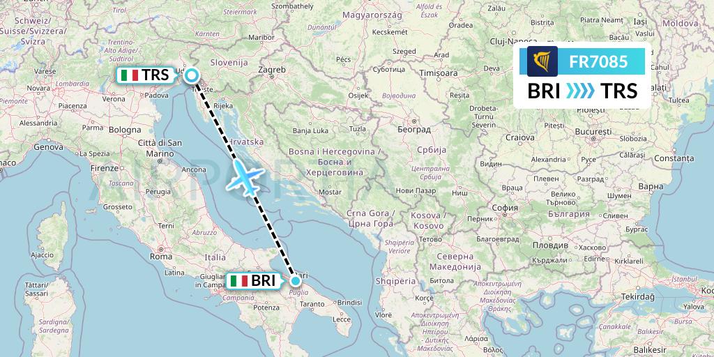 FR7085 Ryanair Flight Map: Bari to Trieste