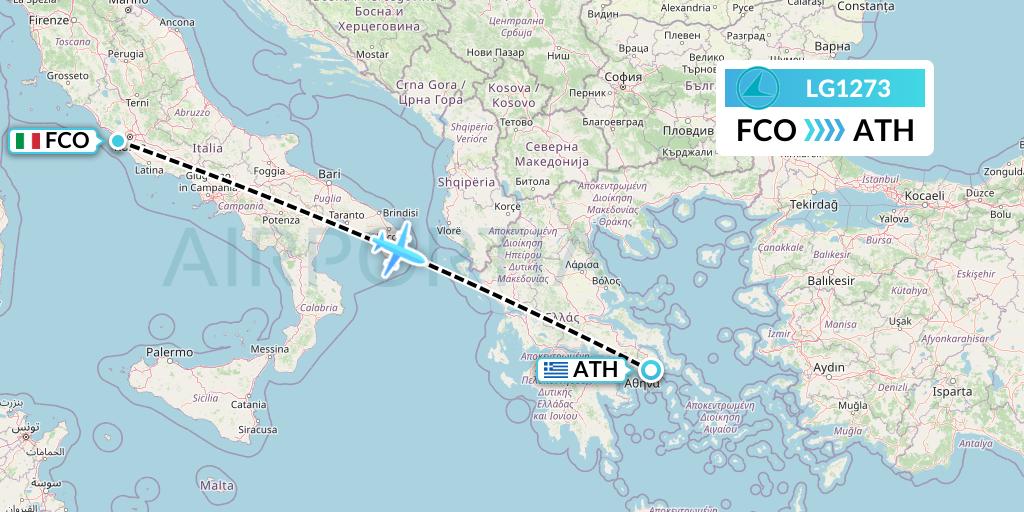 LG1273 Luxair Flight Map: Rome to Athens