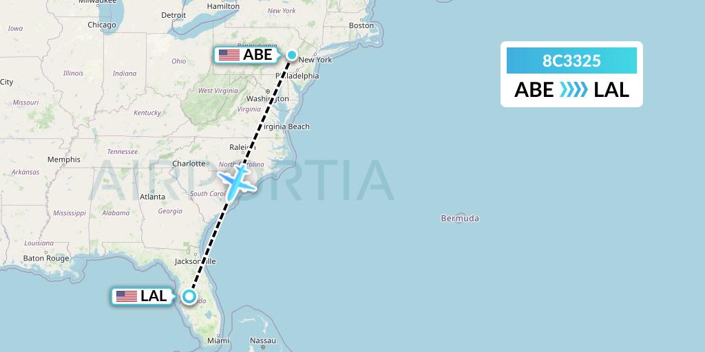 8C3325 Air Transport International Flight Map: Allentown to Lakeland