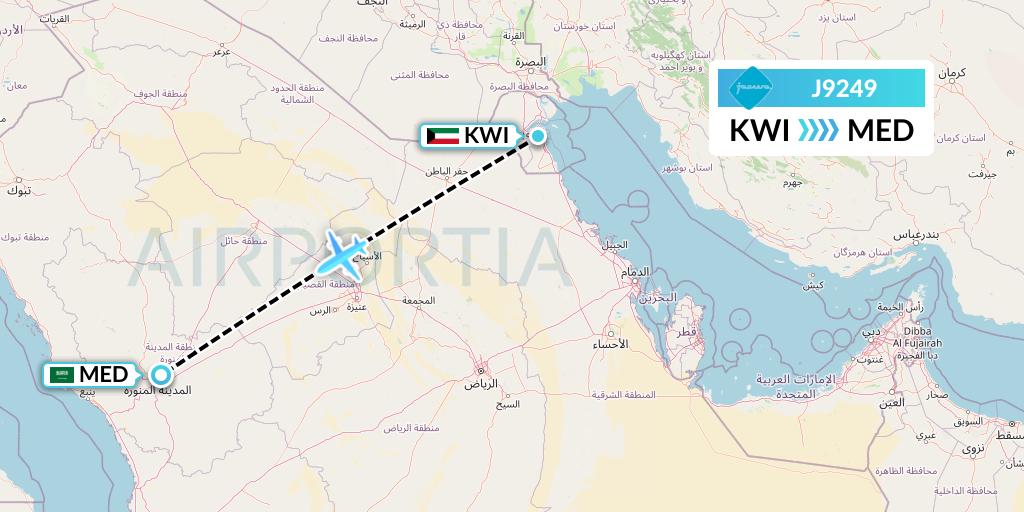 J9249 Jazeera Airways Flight Map: Kuwait City to Medina