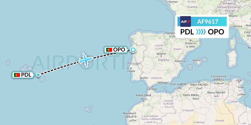 AF9617 Air France Flight Map: Ponta Delgada to Porto
