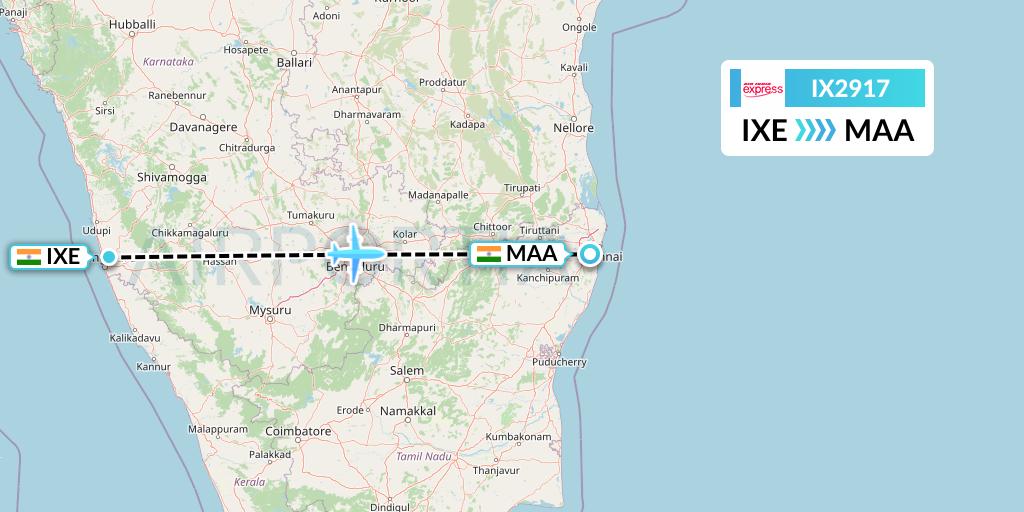 IX2917 Air India Express Flight Map: Mangalore to Chennai